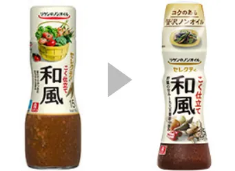 図:リケンのノンオイル® セレクティ®シリーズの容器を、ビンからペットボトルに変更しました。