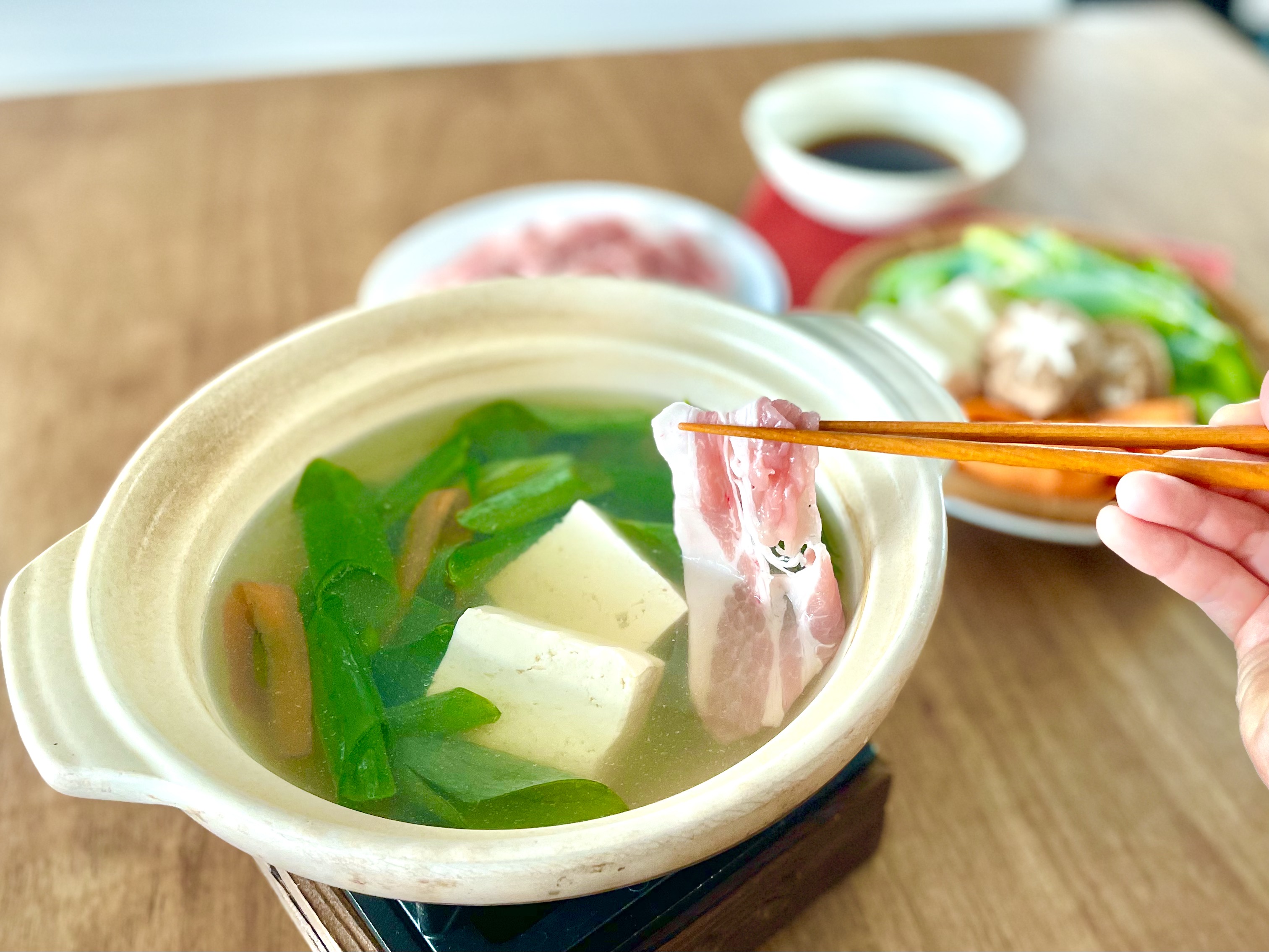 九条ねぎの豚しゃぶ(かつおだし) 九条ねぎの豚しゃぶ(かつおだし)