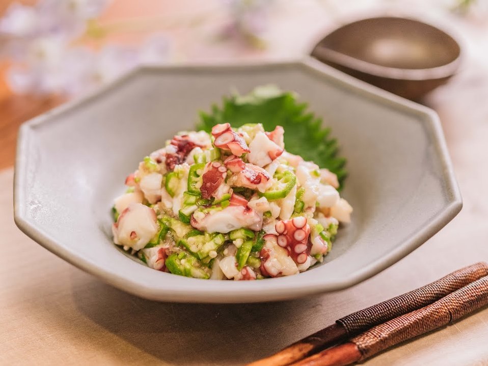 たこと夏野菜のさっぱりなめろう