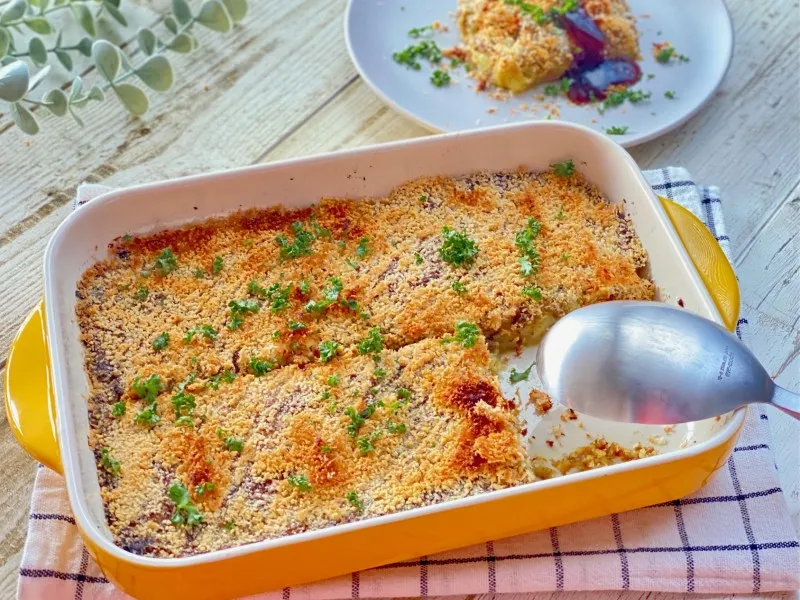 カレー粉と『リケンのノンオイル くせになるうま塩』を合わせたスパイシーな味わいが楽しめる「新じゃがのスコップカレーコロッケ」