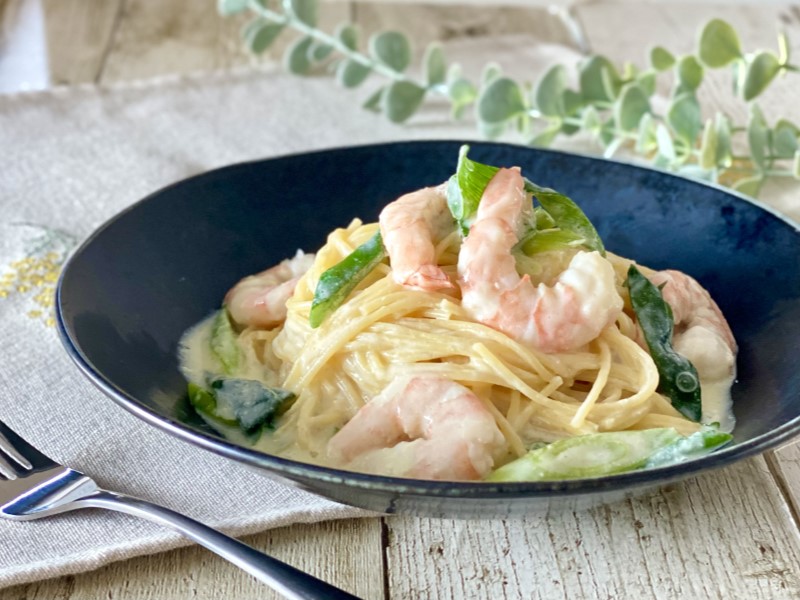 えびと九条ねぎの豆乳梅クリームパスタ  えびと九条ねぎの豆乳梅クリームパスタ